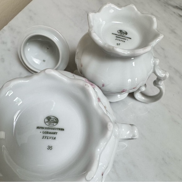 Vintage 1814 Hutschenreuther Germany Sylvia Lidded Sugar Bowl & Creamer Set - Picture 9 of 13